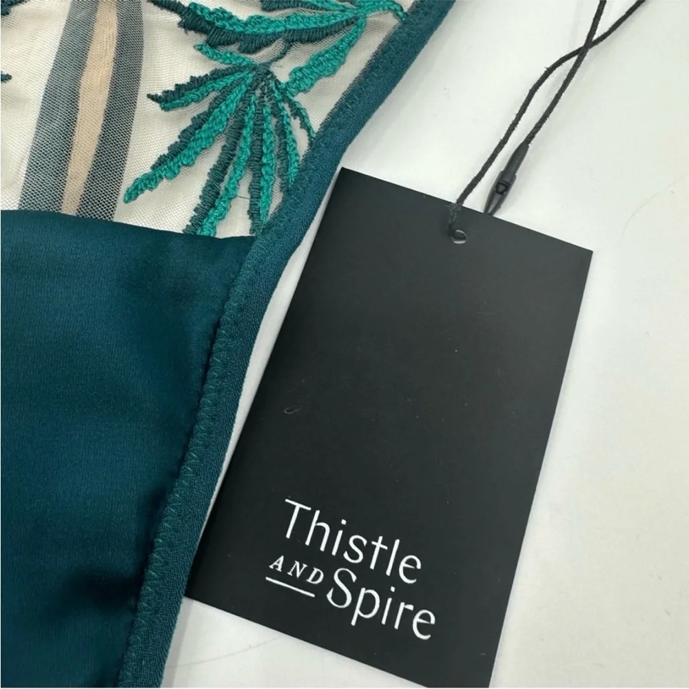 Thistle and Spire Emerald and Biscotti Embroidered Brooklyn Haze Thong Size 3X